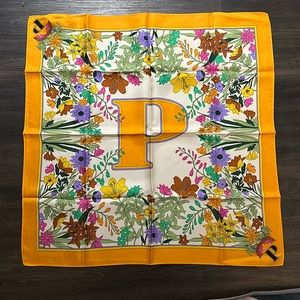 NWT Zara Blooming Collection Floral Alphabet 100% Silk Scarf Letter P